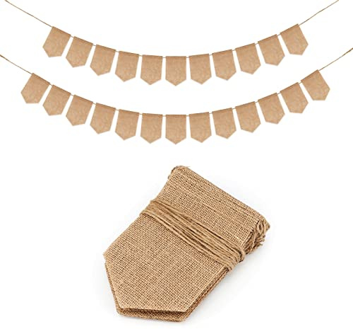G2PLUS Wiederverwendbares Wimple Girlande - 8M Rustikale Leinen Wimpelkette Hochzeit mit 24 Custom DIY Wimpeln für Geburtstag, Hochzeit, Babyparty und Abschlussfeier