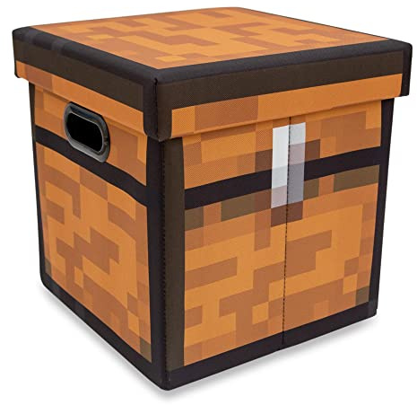 Minecraft brun kista 33 cm förvaringsfack med lock | vikbar tygkorgbehållare, kuborganiserare med handtag, fack för hyllor, garderob | nödvändigheter för heminredning, videospelsgåvor