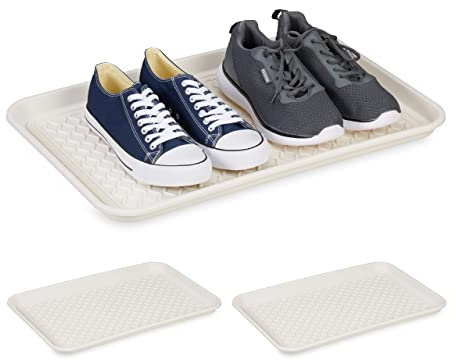 Relaxdays Schuhabtropfschale XL, 3er Set, Unterlage für nasse Schuhe, 60 x 40 cm, große Schuhablage Kunststoff, weiß