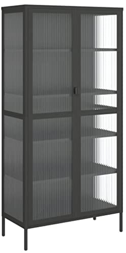 vidaXL Highboard Black 33.5x15.7x70.9 Glass and Steel