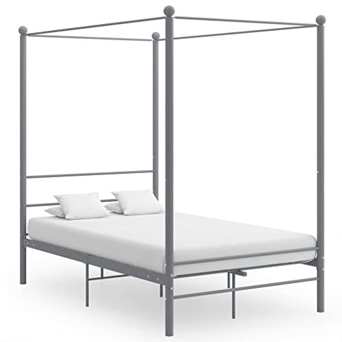 ZEYUAN Himmelbett Grau Metall 140x200 cm, Bettrahmen, Betten, Bettgestell, Bed Frame, Jugendbett, Betten Für Teenager, Schlafzimmer Bett