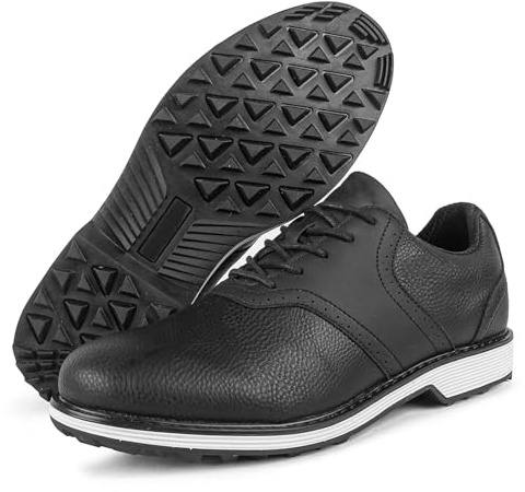 Golfskor för män, Golfstövlar i läder Business Spikeless, Klassiska Andningsbara halkfria Casual Golf Training Sneakers Black, 42