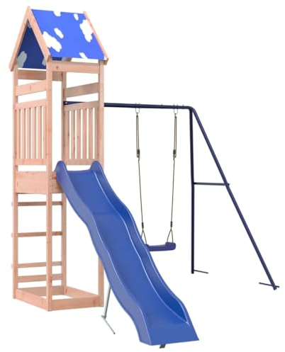 vidaXL Spielturm, Klettergerüst mit Dach Schaukel Rutsche, Kinder Kletterturm Spiel-Zubehör für Garten, Holz Spielplatz Spielhaus, Massivholz Douglasie