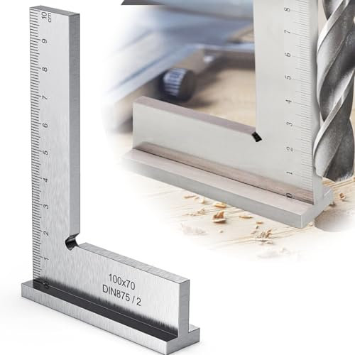 SQAQS 100 * 70mm Präzisions-Winkelmesser aus Massivem Kohlenstoffstahl, Präzise 90° Anschlagwinkel, DIN875 Präzisionswinkel, Präzisions-Layout, Messwerkzeug für Maschineneinrichtung -