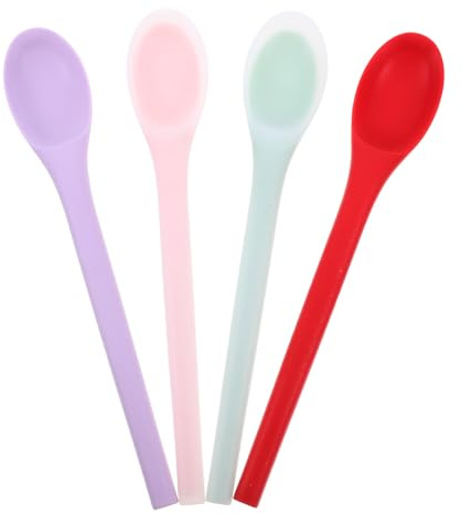 Amosfun - Cucharas de silicona para comer, cuchara de mezcla de cucharadas para cocina, lote de 4 superficies antiadherentes, para postres, remover y servir en casa o restaurante