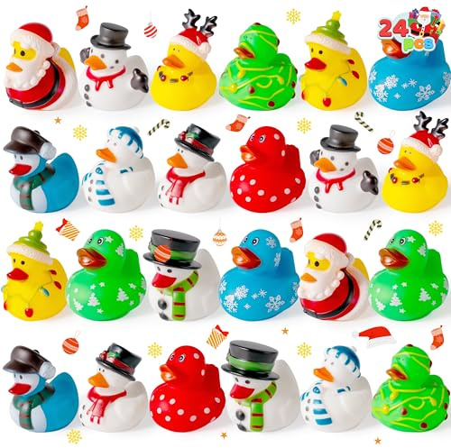 JOYIN 24 pezzi di giocattoli natalizi per il bagnetto dei bambini, assortiti paperelle di gomma natalizie per regali, giocattoli da bagno per piccoli, bomboniere per feste