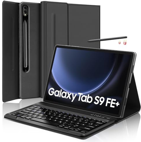 SENGBIRCH Tastaturhülle für Samsung Galaxy Tab S10 Plus/S9 FE+ 12.4'' - QWERTZ Deutsche Tastatur Abnehmbare Bluetooth Wireless Tastatur für Galaxy Tab S9 Plus 12.4'' 2023, Schwarz