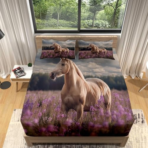 Coprimaterasso Una Piazza e Mezza Cavallo Copriletto 120x190 cm Lavanda Microfibra Lenzuolo con Angoli Traspirante Completo Letto Protezione H30 cm e 2 Federe 50x80 cm