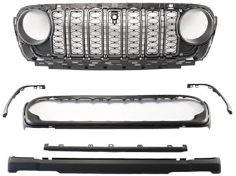 Frontstoßstange Spoiler Für Jeep Für Wrangler JL JT 2018 2019 2020 2021 2022-2024 Auto Vorderen Stoßfänger Mesh Grille Mit Kamera Loch Silber Außen Zubehör Frontspoiler Lippe(Matte Black)