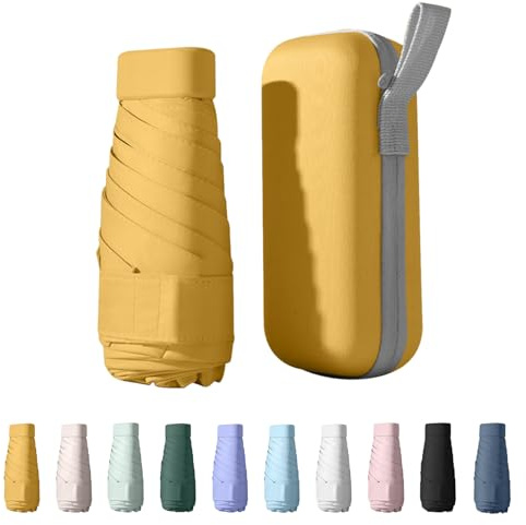 Wydexint Mini Reise Regenschirm, Kleiner Uv-Regenschirm, Uv-Faltbar Mit Kapselbox, Reisewasser- Und Winddicht Für Männer Und Frauen (Nebelblau)