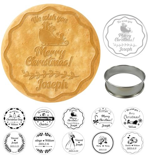 Personalisierter Weihnachts Keksstempel mit Frohe Weihnachten, Individuell Familien Keksstempel mit Namen, Formen zum Backen von Keksen von Hand, Geschenke zum Backen für Familie Freunde und Kinder