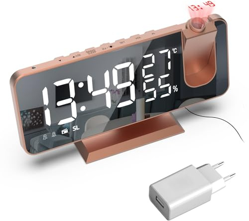 Lancoon Funkwecker Projektoruhr Netzbetrieben für Nachttisch Temperatur Luftfeuchtigkeitsanzeige Snooze Inklusive Adapter