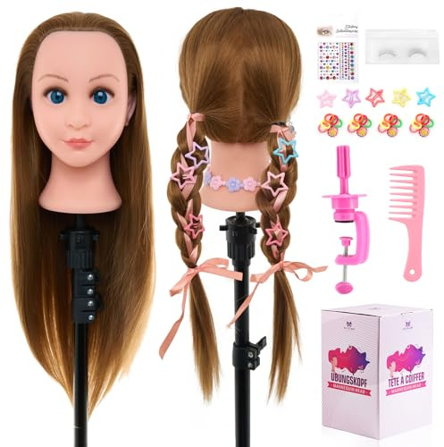 Neverland Beauty 22 tum frisörhuvud 60 % äkta hår övningshuvud – dockhuvud för styling träningshuvud för frisörer med klämma och gör-det-själv hårfrisyrer set