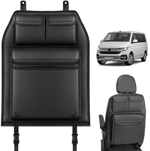 Rückenlehnen Organizer Ersatz für VW T5 T6 T6.1 California, mit 3 Taschen | Faltbarer Rückenlehnenschutz, Kofferraum Organizer, Einfache Montage für Reisen und täglichen Gebrauch Kunstleder Schwarz