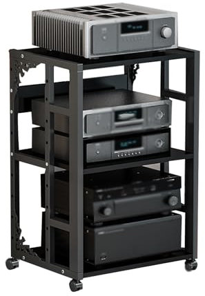 Supporto Multimediale A 3 Livelli, Supporto For Stampante Da Pavimento, Torre Audio Mobile Con Ripiani Regolabili In Altezza, For Giradischi, TV Box(Black)
