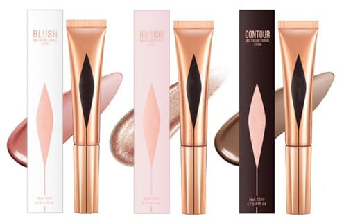 Liquid Contour Beauty Wand, Cream Blush Highlighter With Cushion Applicator, Contour Highlighter Blush Sticks, Long Lasting Smooth Waterproof Multi Stick Face Makeup Set for All Skin