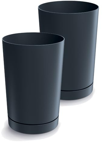 Tymar Vaso da fiori alto con sottovaso, confezione da 2, vaso decorativo in plastica, moderno, forma rotonda, per interni (diametro 30 cm di altezza, confezione da 2) grafite