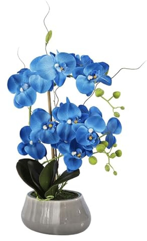SdaryWare Orchidea Artificiale con Vaso, Fiori Artificiali in Seta, Fiori Artificiali di phalaenopsis, Orchidee finte Blu, Decorazioni Floreali finte.
