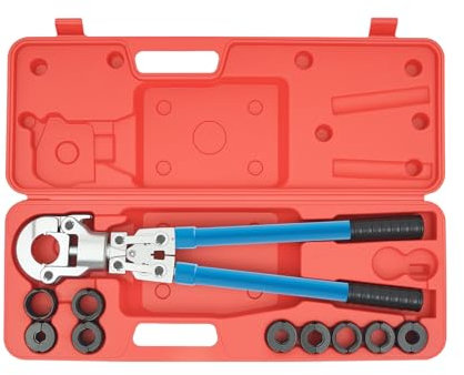 Mqwdxzfes PEX Crimpadora Set de 9 piezas con cabezal giratorio de 360°, herramienta de prensado multicapa, juego de matrices de crimpado para tubos de aluminio, PEX y PB