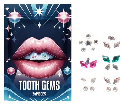 Mnozreo Kit Strass Dentaire Professionnel,24PCS,Bijoux de Pierres Dentaires en Cristal,Bijoux Dentaire Gemmes pour Décoration de Dents De Ongles