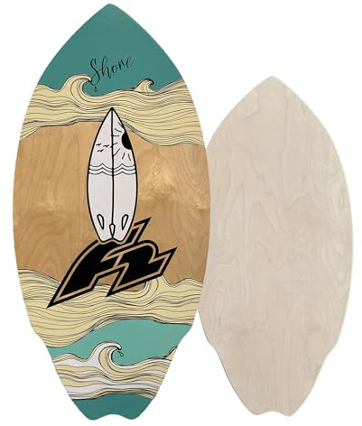 F2 Skim Board Wood Tide/Wood Shore - Modell wählbar - Für Einsteiger und Profis, rutschfest, Skimboard, Surfbrett, Holz