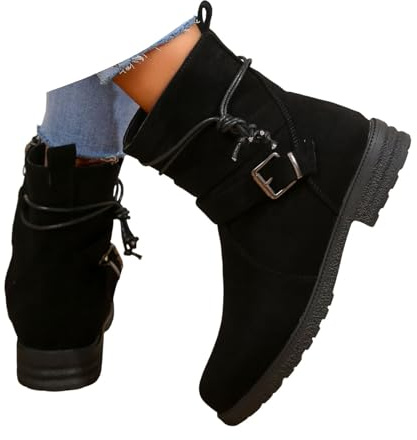 Xbemkste Stivaletti da donna in pelle scamosciata, con chiusura lampo, stivali occidentali, a mezza altezza, comodi stivali corti alla caviglia, Nero , 37 EU