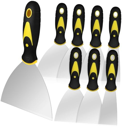 AUTSUPPL 8 pezzi Spatole in Acciaio Inox per Stucco Cartongesso Raschietti Flessibili e Resistenti Utensili per Riparazioni Pareti con Manico Ergonomico per Lavori di Finitura e