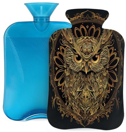 Myfsucce Wärmflasche mit Bezug, ethnischer Eule, Mandala-Druck, wiederverwendbarer PVC-Wärmbeutel zur Schmerzlinderung, Krämpfe und Wärme, 31 x 20,3 cm, 2 l