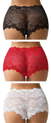 FULLJOYLOVE Mutandine Francesi Donne Plus Size Perizoma in Pizzo Cavallo di Cotone Biancheria Intima Brasiliana Mutandine Hipster Sexy Slip da Donna Bikini Perizoma Sfacciato