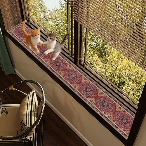 Tappetino per Davanzale Tappetino Davanzale con Stampa Retrò a Forma di Gatti, Protezione Decorativa per Davanzali di Finestre per Casa, Rivestimento per Mobili da Cucina(Style D,100x40cm(39x16))