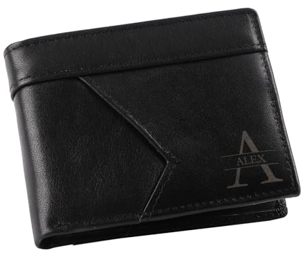 Geldbörse Herren Leder Personalisiert – Portmonee Herren Slim mit Gravur Name, RFID Geldbörsen für Männer Freund Papa Opa Partner, Geschenke zu Weihnachten Vatertag Geburtstag Jahrestag (Schwarz)