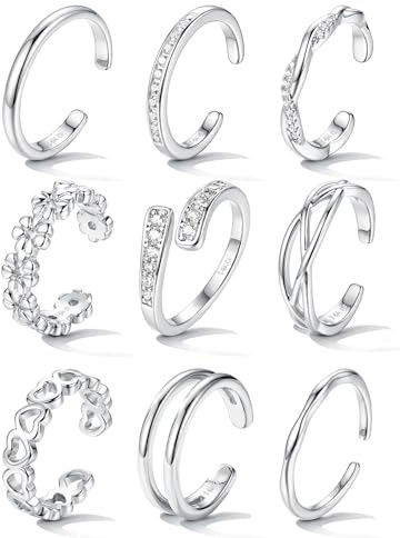 sailimue Gold Toe Rings for Women Non Tarnish- Adjustable 14K Gold Filled Toe Ring Silver Dainty Open Toe Rings Set Waterproof Summer Beach Foot Jewelry 9Pcs
