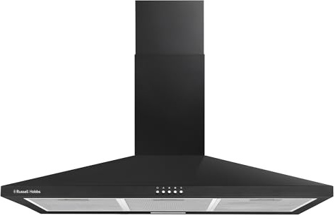 Russell Hobbs 90cm Chimney Cooker Hood in Black with 3 Speed Settings, 2x Carbon Filters, Extraction or Recirculation, 400 m³/h Extraction Rate, LED Lights, A++ Energy Rating, RH90SCH03A1B