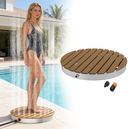 UISEBRT WPC Ducha de jardín de suelo con rueda de pie hasta 4 m de altura de fuente, antideslizante, resistente a la intemperie, a las heladas y a los rayos UV, ducha exterior para piscina, camping