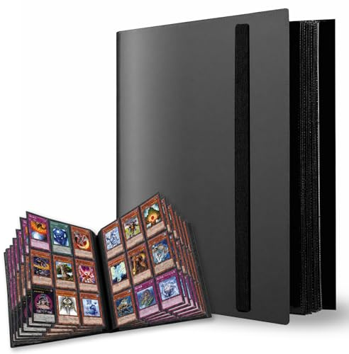 KORVORIA Raccoglitore Carte 540 Tasche, Album Carte Collezionabili a 9 Scomparti ad Inserimento Laterale, Porta Carte Impermeabile con Elastico Compatibile con Carte TCG Gioco, Nero