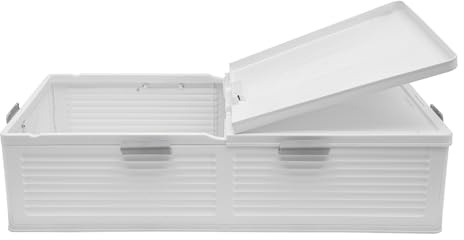 Linanty Boîte de rangement sous le lit, 101 x 51,5 x 24 cm, pliable, avec roulettes, boîte en plastique avec couvercle double face, pour vêtements, chaussures et literie, blanc
