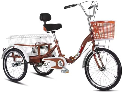 trehjuling, 20-tums lastcykel, vuxentrehjuling 3-hjulig med korg & 200 kg keps for män, kvinnor, seniorer, justerbar trehjulig cykelkryssarecykel for shopping Cykling Trampning (röd, ryggstöd)