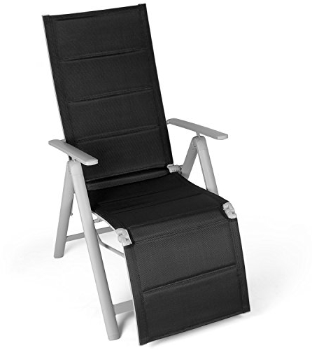 Vanage gepolsterter Gartenstuhl mit Fußableger in schwarz - Klappstuhl - Hochlehner - Stuhl für Garten, Terrasse und Balkon geeignet
