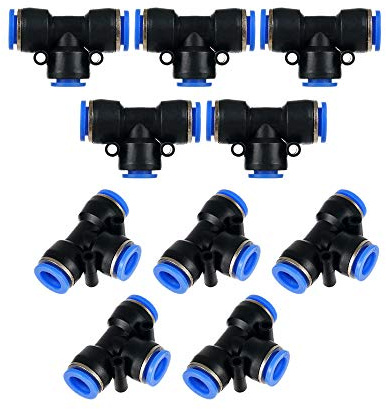 Metalwork Push-to-Connect Tee Fitting, 10mm x 10mm x 10mm OD, Air Hose T Connector Splitter (Pack of 10)