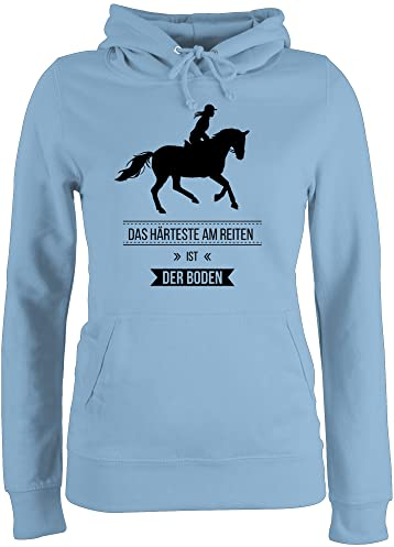 Pullover Damen Hoodie Frauen - Pferde - Das Härteste am Reiten ist der Boden - S - Hellblau - reitpulli reitoberteil pferdeliebhaber reiterin pulli pferdepullies pferdepulloverdamen sprüche pferd