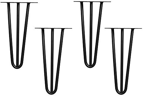 Melko Hairpin Legs Tischbeine 4-teilig 25 cm 3 Streben Stahl 12 mm Schwarz | über 60 kg belastbar, Grundplatte 12x12 cm, inkl. Schutzkappen und Schrauben, für Couchtisch, TV-Board und Sitzbank