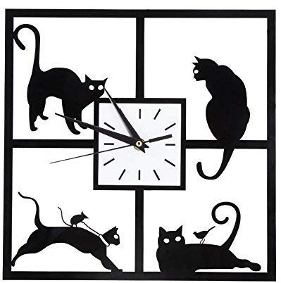 Wanduhr, Schwarz, Katze, einfacher Stil, Wanduhr, niedliches Kätzchen, kreatives Tier, für Zuhause, Büro, Café, Hotel, Restaurant, Dekoration, ruhig