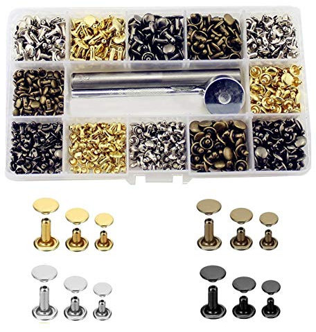 Blind riveds, 360 Sets Brass Leather Rivets, 3 Sizes 4 Colors Double Cap Tire Studs with Setting Tool Kit Handmade DIY Craft Decoration