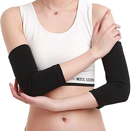 Milya Damen Elastische Ärmlinge Ärmel Atmungsaktiv, Baumwollen Armwärmer Anti-Rutsch Ellenbogenbandage, Armstulpen für Damen Schwarz S/M/L, 1 Paar