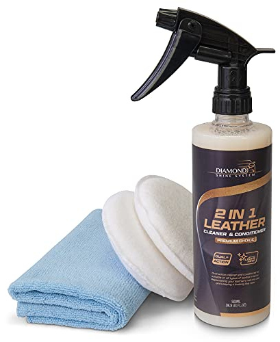 Diamond Shine 2-in-1 Leather Cleaner & Conditioner, 500ml Spray – Car Leather Seat Cleaner with Microfibre Cloth & Applicator Pads – Protects & Restores Car Interior Leather Seats & Dashboard