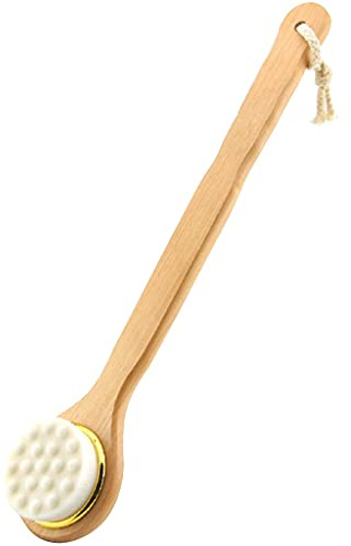 DXIUMZHP Badeburste Mit Langem Stiel Massieren Sie Die Weiche Badebürste, Nano-Level-Plüschfaserborsten Rutschfester, Gewellter Holzgriff Rückenbürste (Color : Natural, Size : 15.7 * 3.2inches*1)