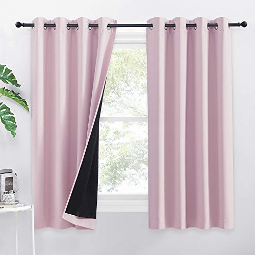 PONY DANCE Lichtundurchlässige Vorhänge für Kinderzimmer Thermo Gardinen | 2er Set, H145 x B140 cm, Hellpink, Blickdicht, Hitzeschutz, Doppellagig, Dick, mit Ösen, für Schlafzimmer Wohnzimmer Büro