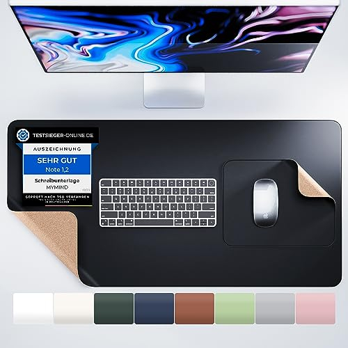 MYMIND® Schreibtischunterlage [2-er Set] 80x40cm - Premium Qualität mit extra Mauspad - Schreibunterlage für Homeoffice - Schreibtisch Unterlagenmatte rutschfest - Desk Mat - Unterlage (Schwarz)