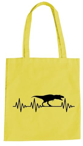 Herzschlag T Rex Baumwolltasche - EKG Dinosaurier Tyrannosaurus Dino Steinzeit Gelb