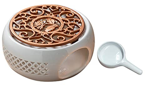 Folpus Scalda Teiera in Ceramica Forno di Candela con Vassoio per Candele, Scaldalatte per caffè Riscaldante, Scaldavivande, Bronzo